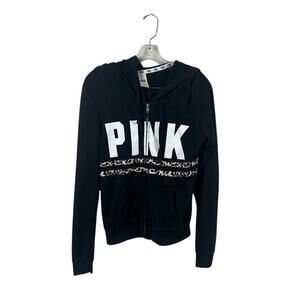PINK Victoria's Secret black zip-up hoodie cheetah print size S